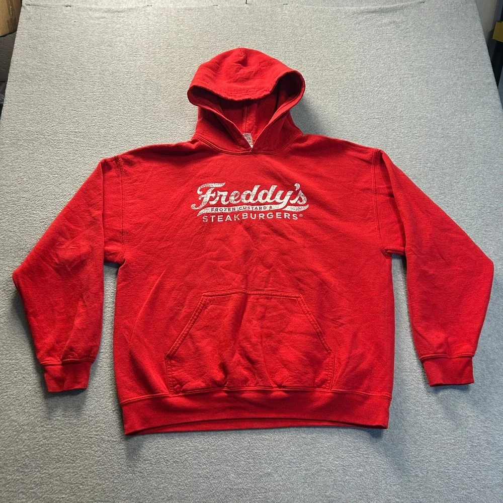 Freddys Steakburgers Gildan Heavy Blend Hoodie Adult L Red Pullover Sweatshirt - Picture 1 of 8